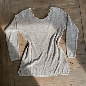 Allie & Rob Knit Sweater with Lace - size M, grey and white/cream
